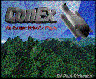 ConEx, An Escape Velocity Plugin, by Paul Richeson: the title picture, a ConEx shuttle over green mountains